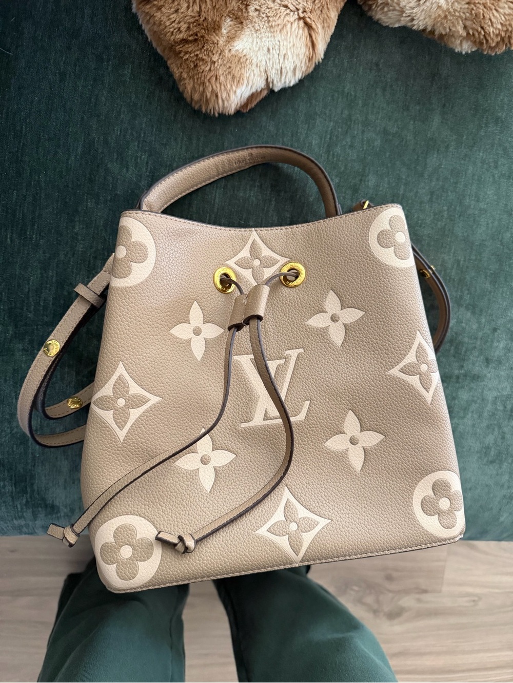 Unbranded Taupe Monogram Large Drawstring Shoulder Bag